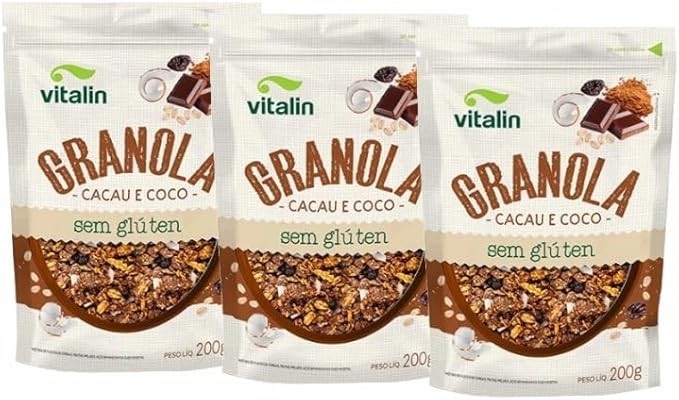 Kit 3X: Granola Cacau e Coco Sem Glúten Vitalin 200g