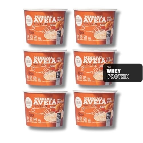 Mingau de Aveia Proteico (Wheyprotein) Paçoca Sem Açúcar, Sem Glúten e Sem Lactose - 06 UNIDADES (pronto em 05 minutos)