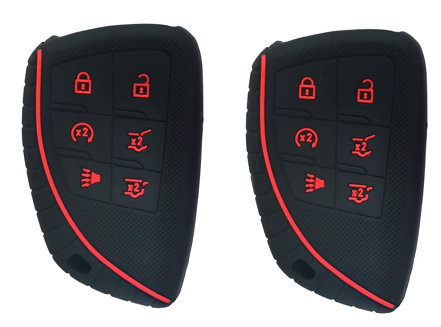 Capa de Silicone Inteligente para Chave 6 Botões GMC Yukon, Chevrolet Suburban/Tahoe 2021-2022 (Preta/Vermelha - 2 Unidades)