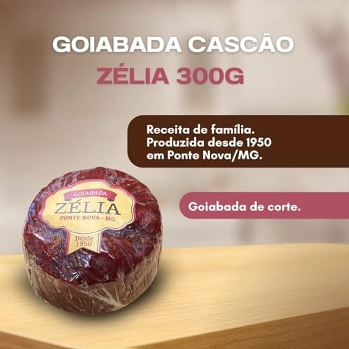 Goiabada Cascão Zélia 300g de Corte | Doce de Goiaba Artesanal Mineiro | Receita Tradicional Ponte Nova MG | Sem Glúten, 100% Natural | Acompanhamento para Queijos, Sobremesas e Cafés