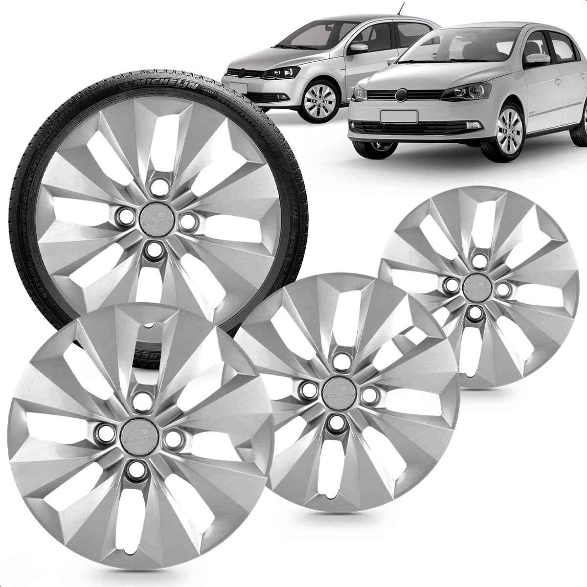 Kit 4 Calotas Gol Voyage G6 Aro 14 Prata Cubo Alto Grid - Renove Seu Carro!