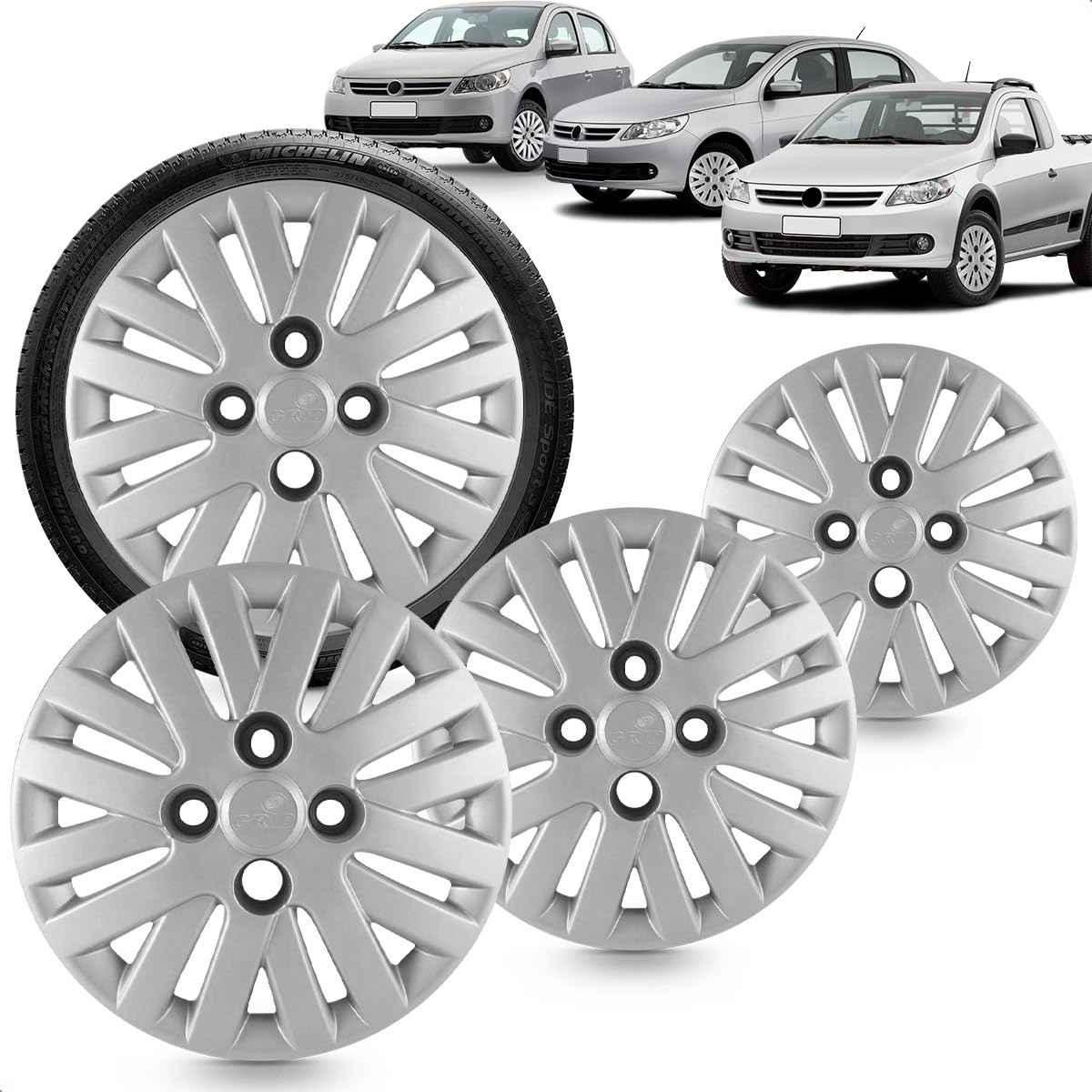 Kit 4 Calotas Gol Voyage Saveiro G4 Aro 13 Prata Cubo Alto Grid - Renove Seu Carro!