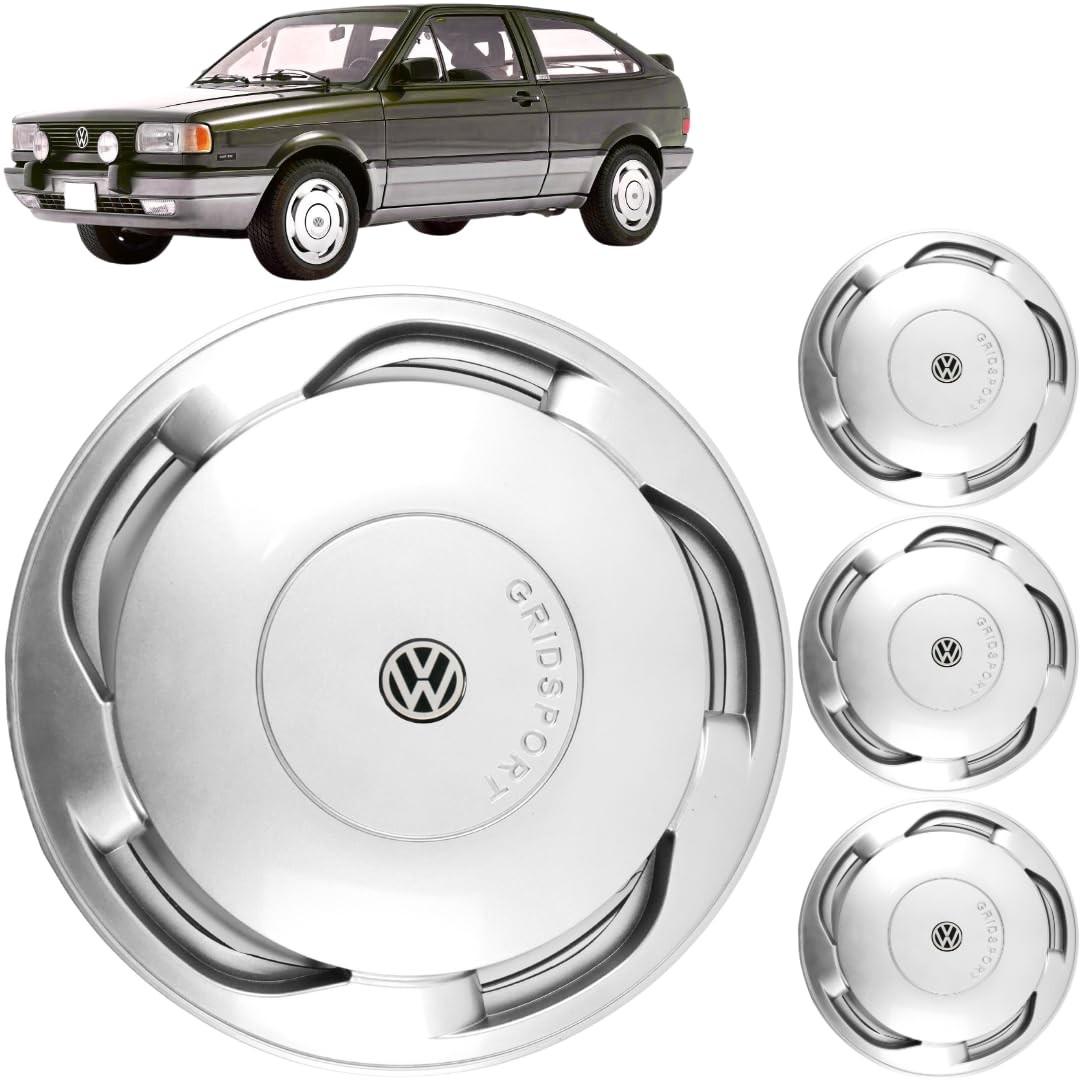 Jogo 4 Calotas Aro 13 VW Gol Voyage Saveiro G1 (87-97) Orbital Grid GR101AR com Adesivo Logo VW Resinado