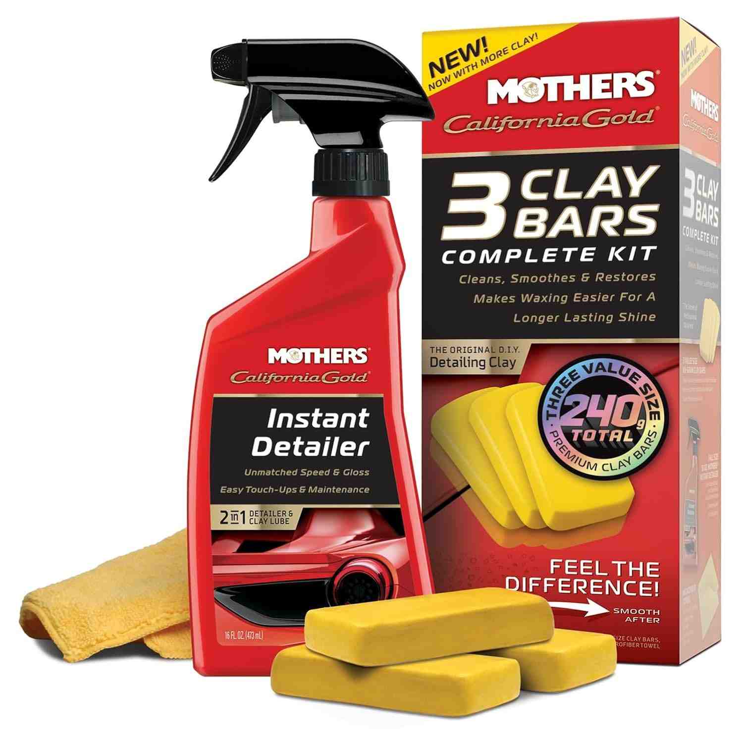 Kit Detalhamento Automotivo Mothers California Gold: Barra de Argila e Microfibra para Brilho Intenso