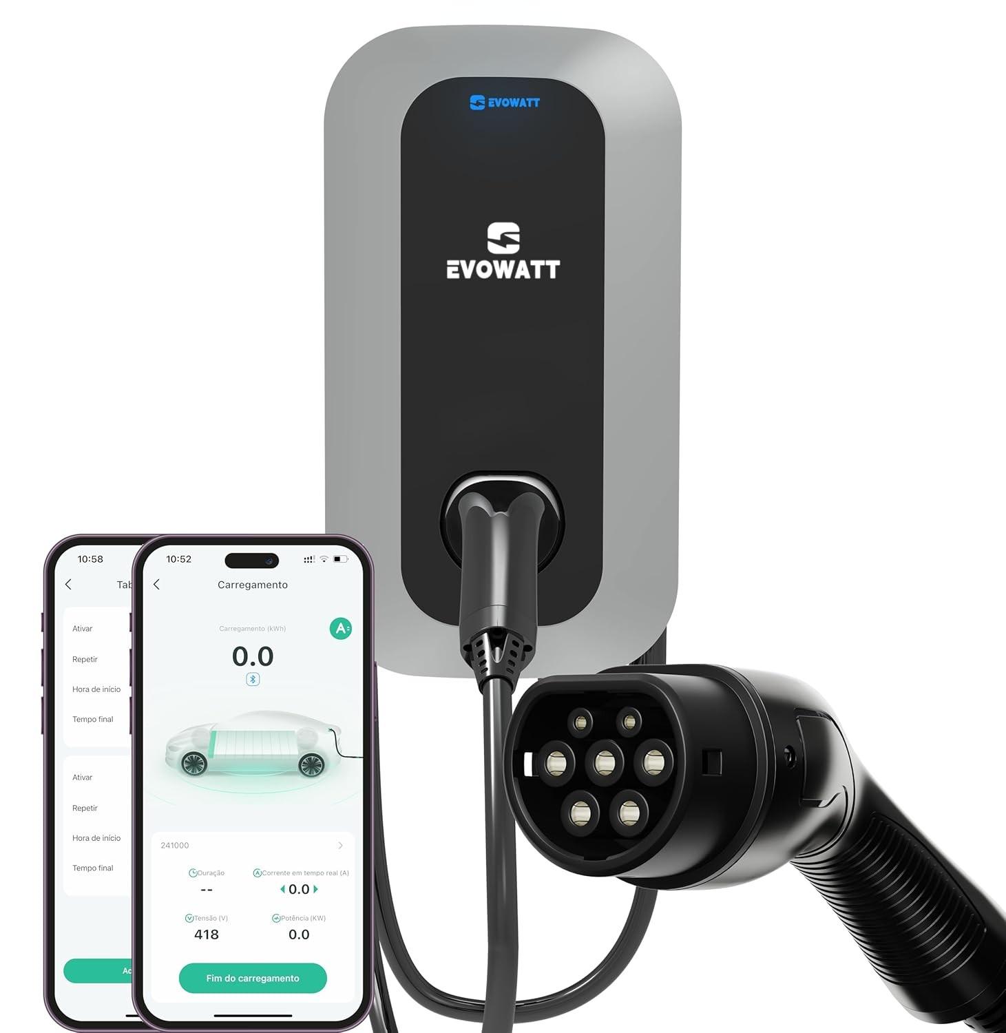 Evowatt Gold 7.4kW: Carregador Inteligente para Carros Elétricos Domésticos com APP WiFi/Bluetooth