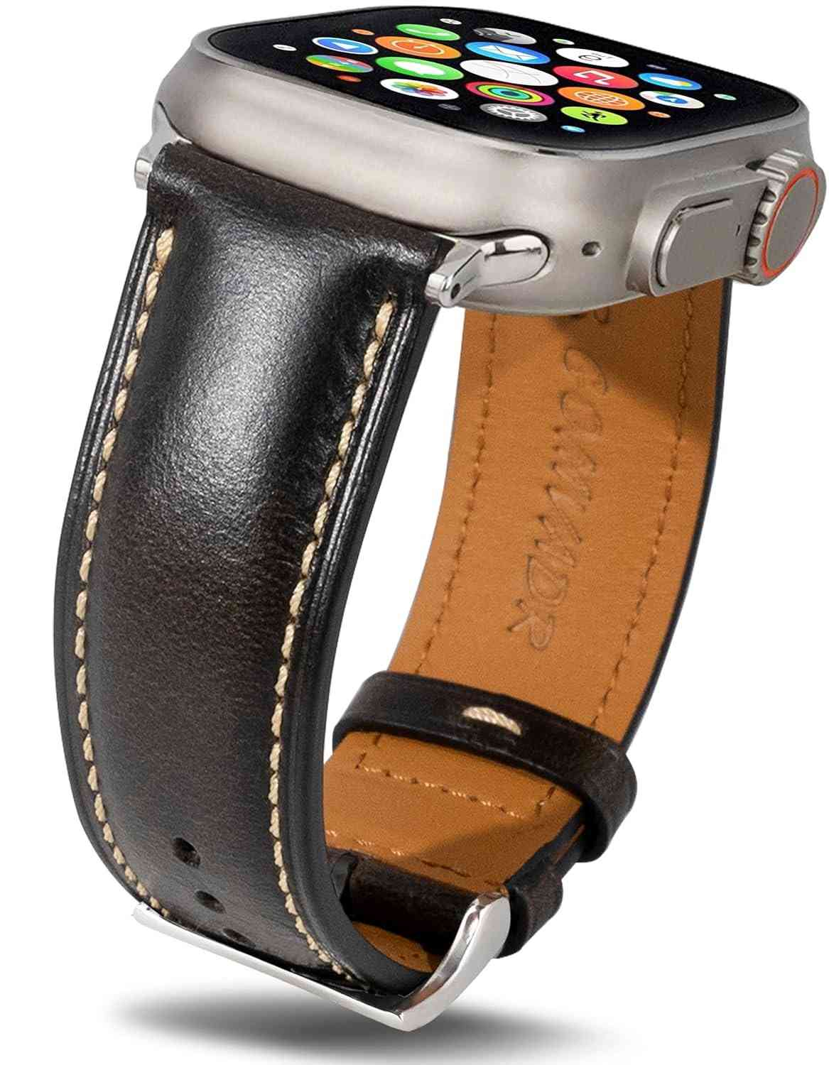 Gomvadr Pulseiras de couro vintage compatíveis com Apple Watch Ultra 2/1, SE SE2, séries 9, 8, 7, 6, 5, 4, 3, 2 e 1 de 38 mm, 40 mm, 41 mm, 42 mm, 44 mm, 45 mm, 4, 3, 2 e 1