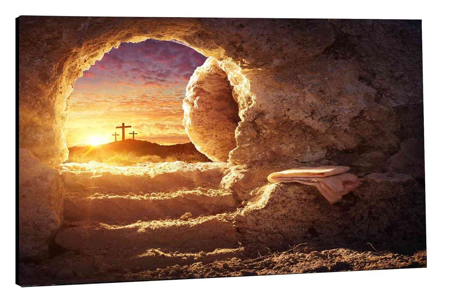 Quadro Gospel Evangélico Jesus Ressuscitado 70x100cm - Painel Pronto sem Moldura
