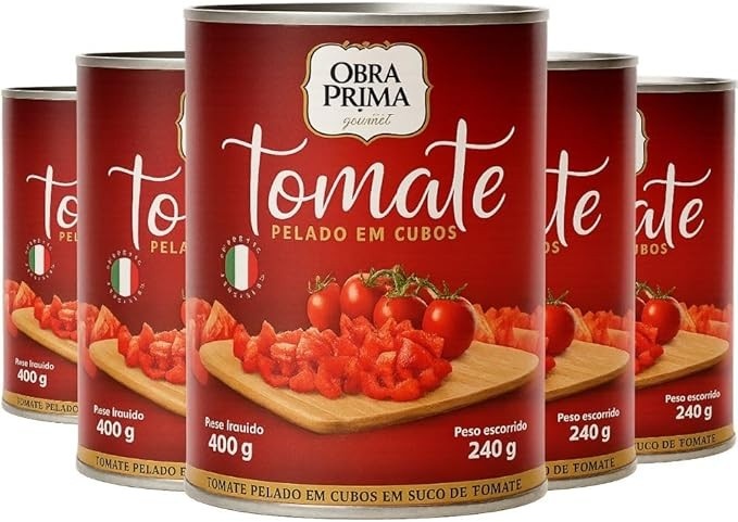 Pack 5 Tomate Pelado em Cubos Obra Prima Gourmet Pomodori Pelati 400g