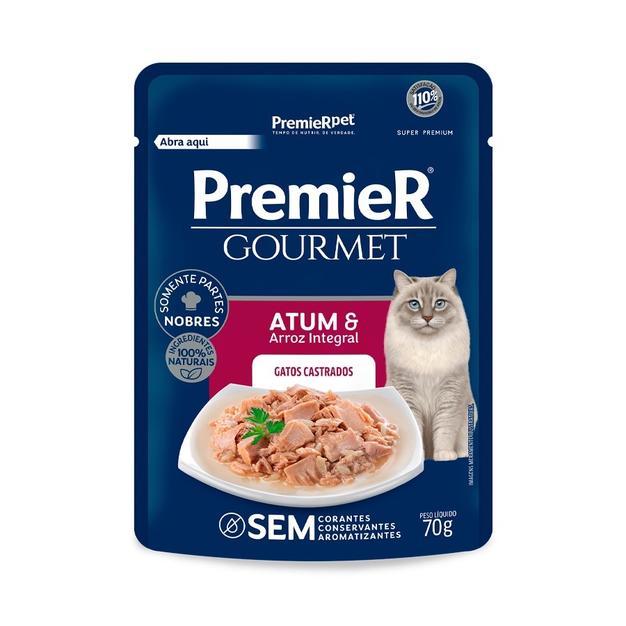 Gourmet para Gatos: Ração Úmida Premier Atum 70g