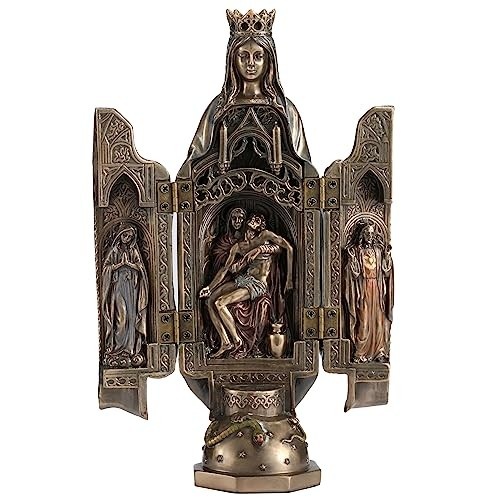 Escultura de Dama da Graça com Políptico 20,5 cm - Acabamento Bronze Fundido a Frio Veronese Design