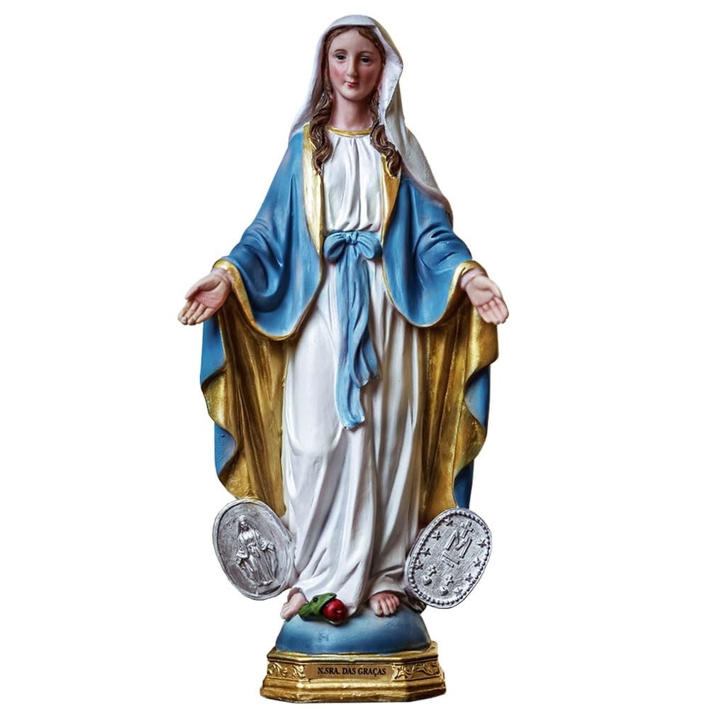 Imagem de Nossa Senhora das Graças com Medalha Milagrosa 32cm - Importada com Qualidade e Fé