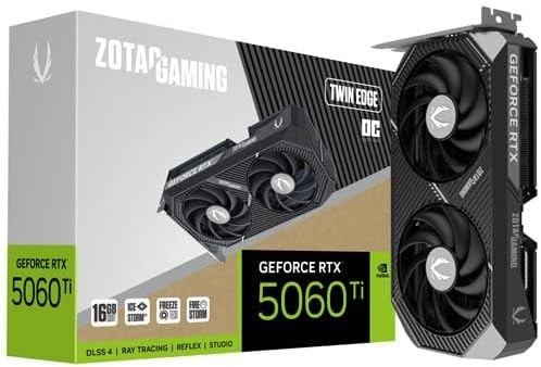 ZOTAC Placa gráfica gamer GeForce RTX 5060 Ti 16GB Twin Edge OC DLSS 4 16GB GDDR7 128-bit 28 Gbps PCIE 5.0 Gaming, IceStorm 2.0 Cooling, SFF-Ready, ZT-B50620H-10M