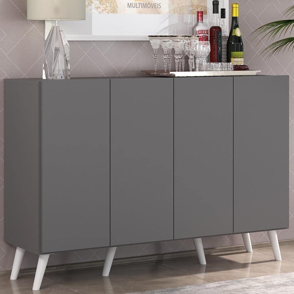Aparador Buffet 4 Portas Retro Design Veneza - Grafite e Branco | MDP Premium