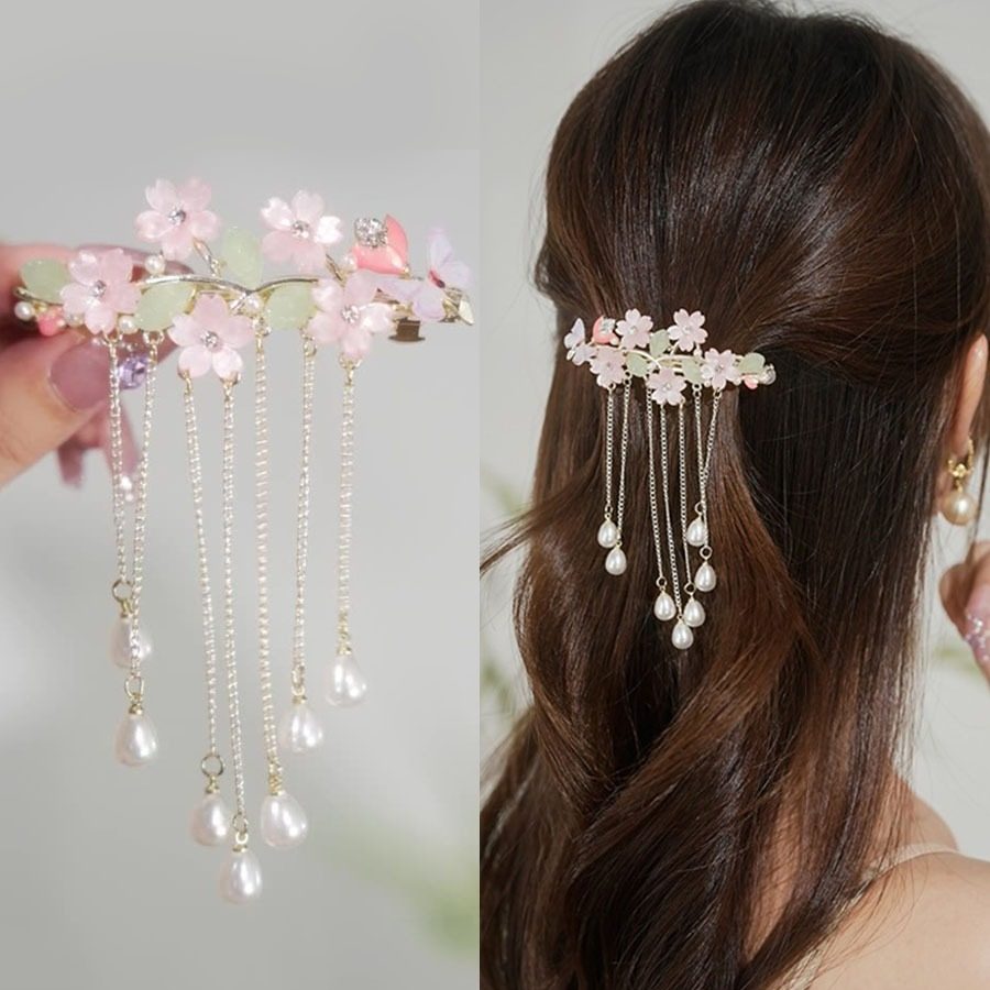 grampo-de-cabelo-fada-rosa-com-borla-e-perola-estilo-primavera