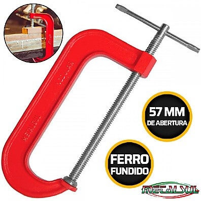 Grampo Sargento Tipo C 57mm – Aperto Profissional em Madeira e Metal