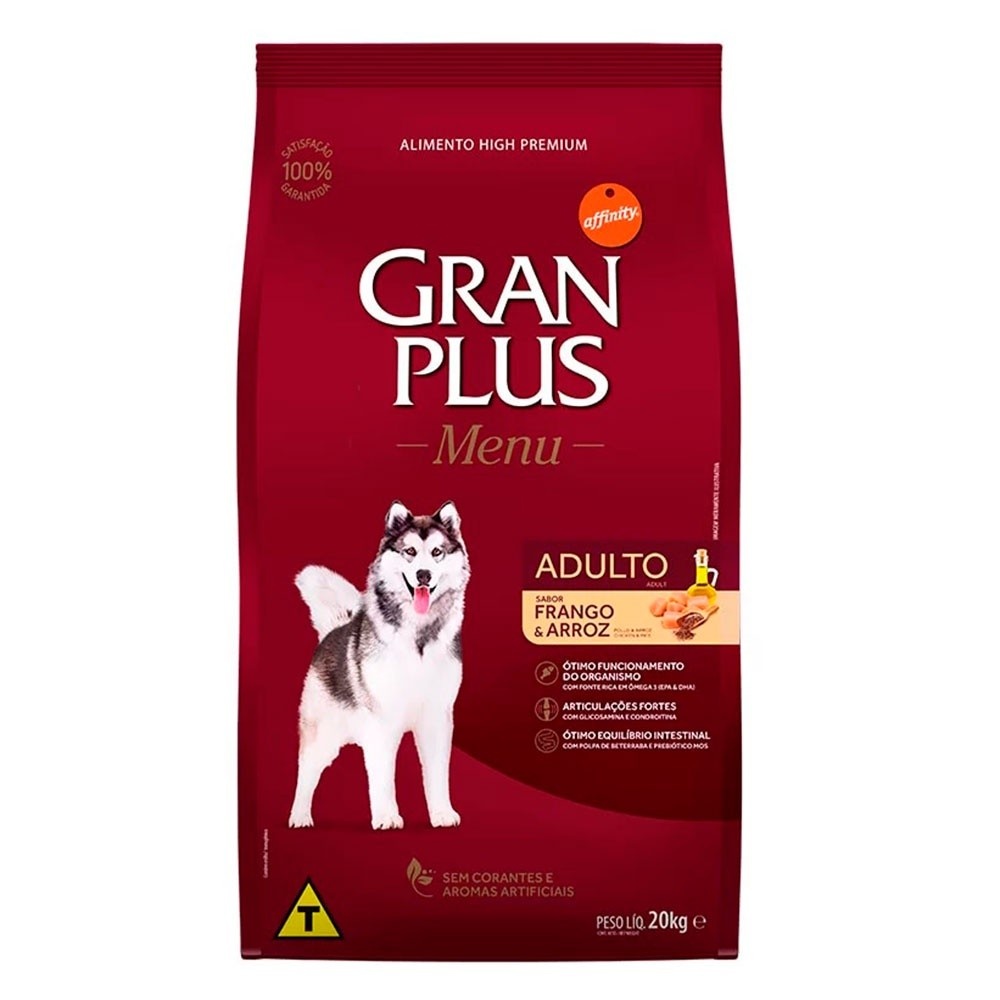 Gran Plus Menu: Ração Adulto Frango e Arroz 20kg