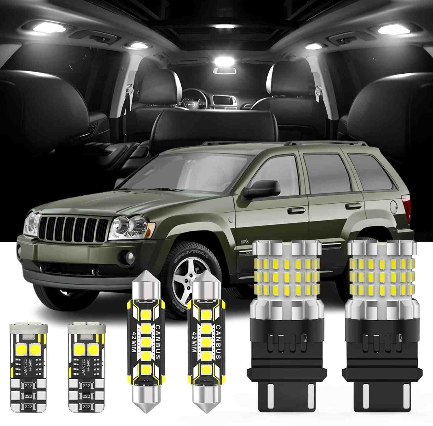 Kit Luz LED Interna 16 Peças + Ré para Jeep Grand Cherokee WJ WK 1999-2006 - Branco Puro