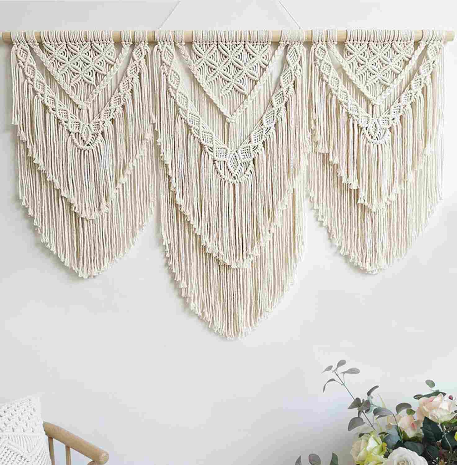 Tapeçaria de Macramê Grande Bege - Decoração Boho para Parede, Quarto e Sala