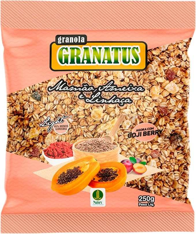 Natu's, Granola com Ameixa, Mamão, Linhaca E Goji Berry, Light, Granatus, 250 Gramas