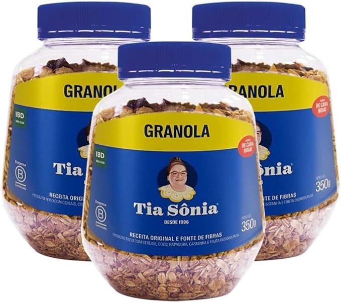 Kit 3 Granola Tradicional Natural Castanha Coco Pote 350g cada Tia Sônia