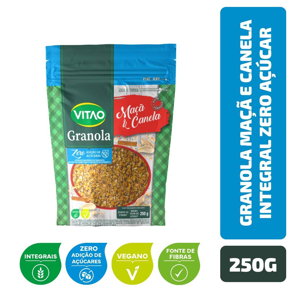 Granola Maçã e Canela Zero Açúcar: Sabor Saudável da Vitao