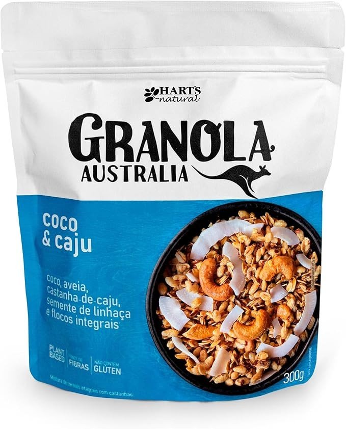 Hart's Natural Granola Australia Coco e Caju | Granola Sem Glúten, Sem Lactose, Vegano | 100% Natural | Alto em Fibras | Snack Saudável | 300g