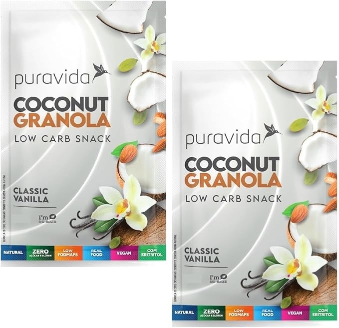 Kit 2X: Granola Classic Vanilla Coconut Low Carb Puravida 180g