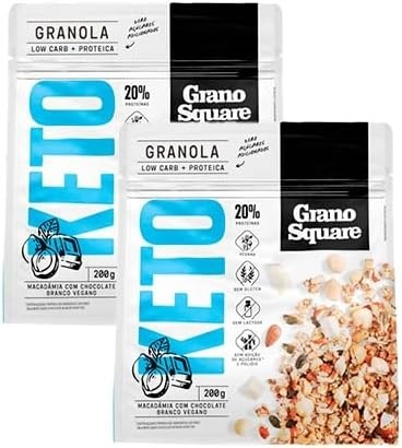 Kit 2X: Granola Keto Macadâmia com Chocolate Branco Sem Glúten GranoSquare 200g
