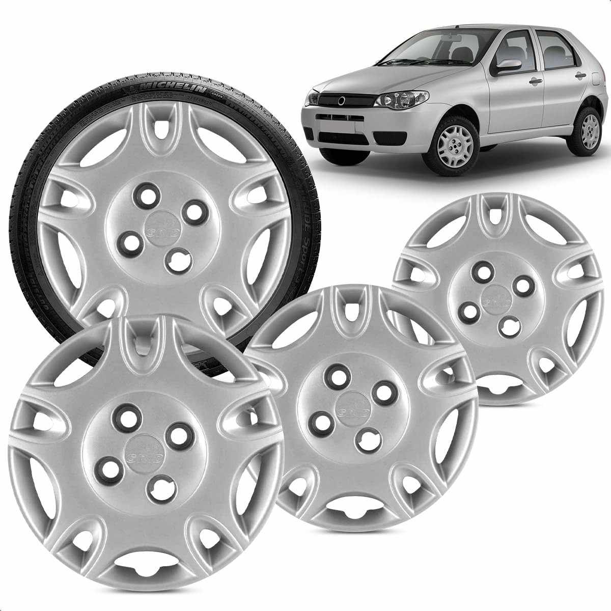 Kit 4 Calotas Palio Elx 2001 Aro 13 Prata Grid - Design Moderno e Fixação Segura