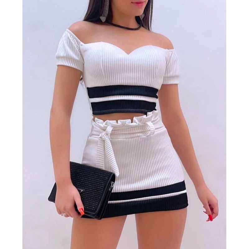 Conjunto 3D Premium: short saia + croped + cinto gringa