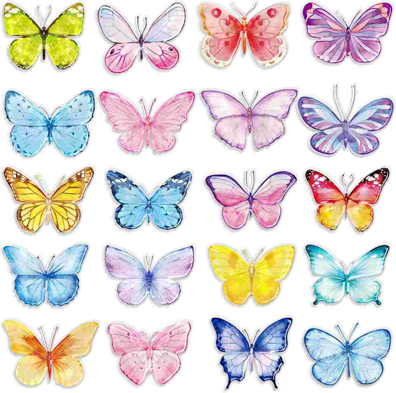 Adesivos de Gel Grosso de Borboleta - 20 Peças Decorativas Reutilizáveis para Janelas, Paredes e Brincadeiras Criativas