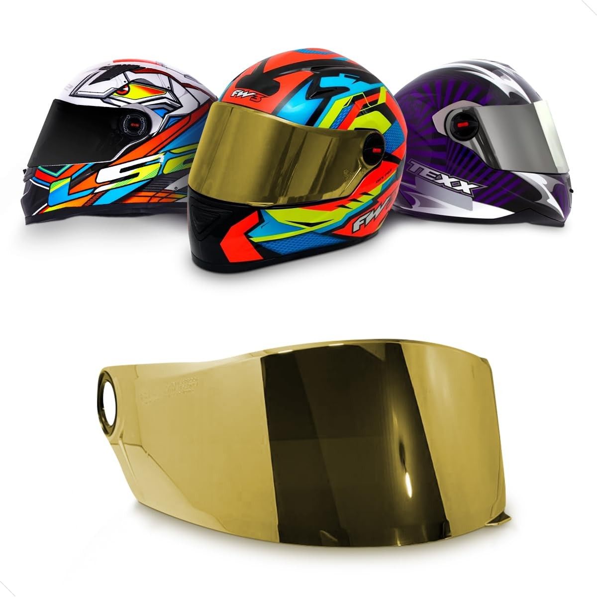 Viseira Dourada 2.00mm para Capacete LS2, Helt, Texx, GT'S - Moto Visão