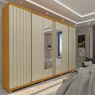 Guarda Roupa 6 Portas com Espelho Off White - Gelius