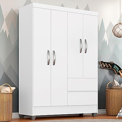 Guarda Roupa Bruna 4 Portas Branco – Espaço e Estilo no Seu Quarto