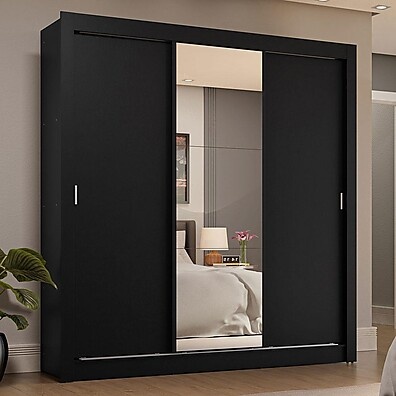 Guarda-Roupa Casal 3 Portas com Espelho e 4 Gavetas – Preto Sublime Plus