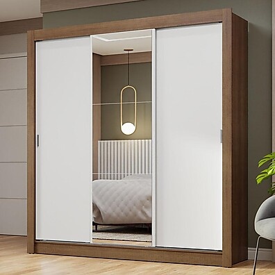 Guarda-Roupa Casal 3 Portas: Rustic/Branco Madesa