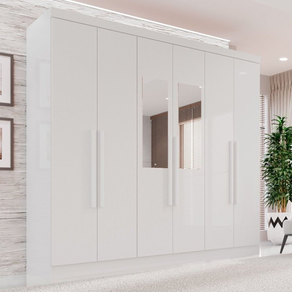 Guarda-roupa Casal França Branco 6 Portas e 2 Gavetas