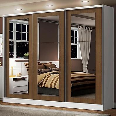 Guarda-Roupa Casal Madesa Eros 3 Portas com Espelho – Branco/Rustic