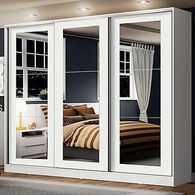Guarda-Roupa Casal Madesa Eros 3 Portas Espelho - Branco