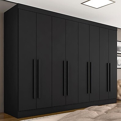 Guarda Roupa Casal Preto Fosco: 8 Portas + Gavetas