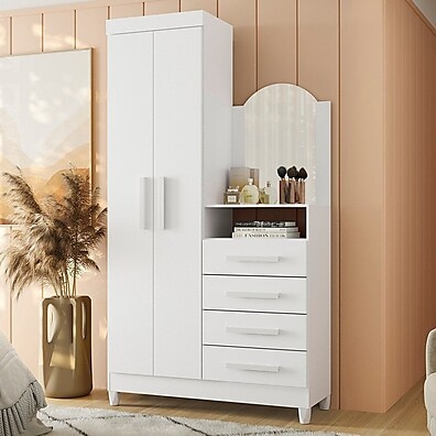 Guarda-Roupa New Capri: 2 Portas, 4 Gavetas e Espelho