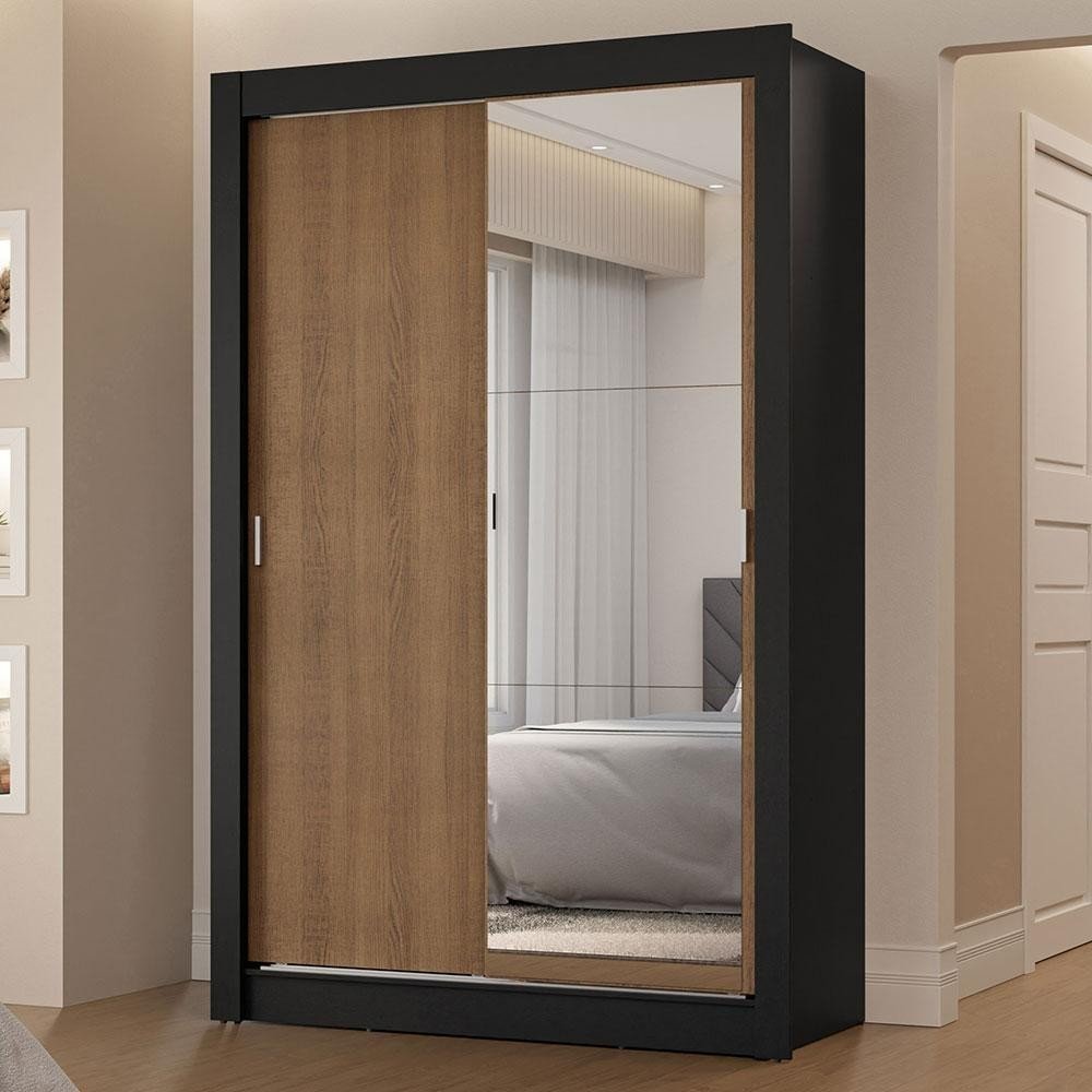 Guarda-Roupa Solteiro 2 Portas Correr: Preto/Rustic