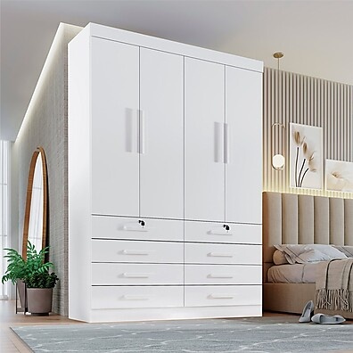 Guarda Roupa Solteiro 4 Portas 8 Gavetas Branco – Organização Total