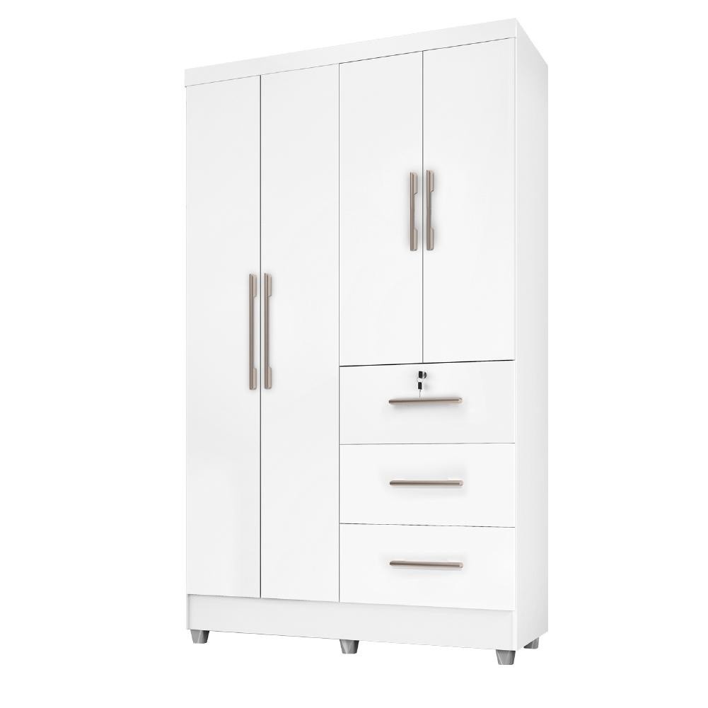 Guarda Roupa Solteiro 4 Portas: Tokio Branco/Lilás