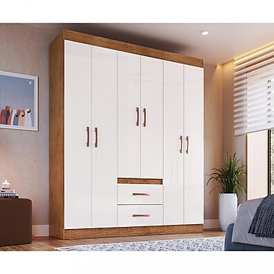 Guarda Roupa Solteiro: 6 Portas e 2 Gavetas
