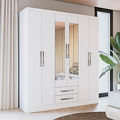 Guarda-Roupa Solteiro Branco: 6 Portas e 2 Gavetas