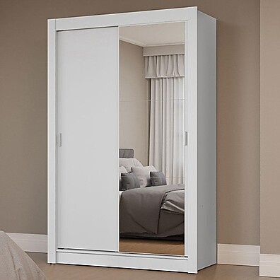 Guarda-Roupa Solteiro Branco Milano: Espelho e 2 Portas