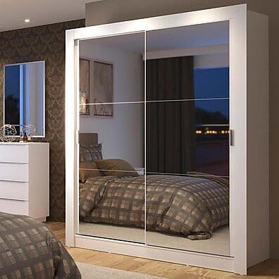 Guarda-Roupa Solteiro Dallas Plus Madesa: 2 Portas de Espelho e 4 Gavetas