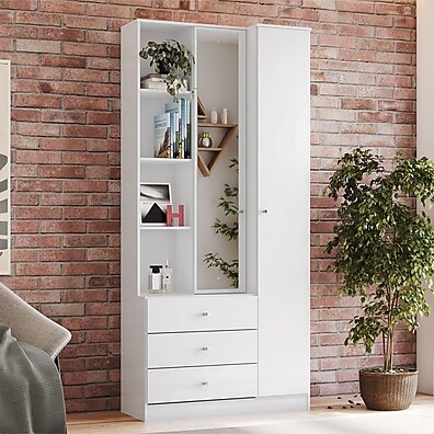 Guarda-Roupa Solteiro Doha: Espelho + 3 Gavetas