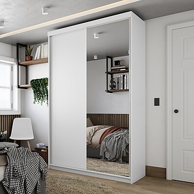 Guarda-roupa Solteiro Geneve Branco com Espelho – MDF 100%